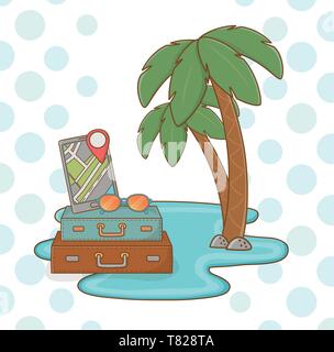 suitcases vacations on the beach scene vector illustration design Stock Vector