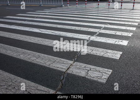 Get a close-up of the zebra crossing Stock Photo