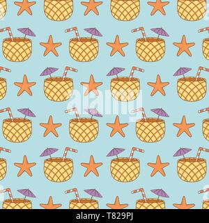 pineapple cocktail with starfish pattern vector illustration design Stock Vector