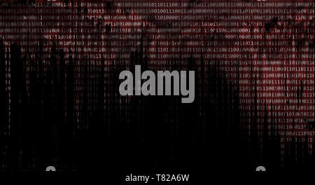 error and corrupted data on computer device. screen showing binary code on black red background. hard disk failure hacker cyber security and virus pro Stock Photo