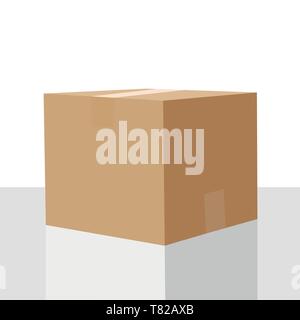 Closed cardboard box taped up and isolated on a white background. Blank box on white background with reflection. Illustration vector sealed box icon Stock Vector