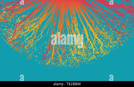 Point Explode. Array with Dynamic Emitted Particles. 3D Technology Style. Abstract Background. Vector Illustration. Stock Vector