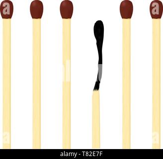 Matches. New matchsticks and one burnt Stock Vector