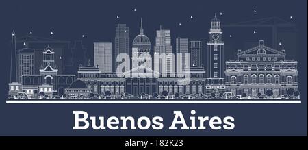 Outline Buenos Aires Argentina City Skyline with White Buildings. Vector Illustration. Business Travel and Tourism Concept with Historic Architecture. Stock Vector