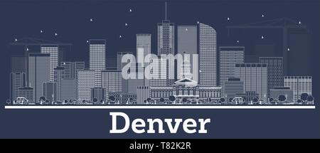 Outline Denver Colorado City Skyline with White Buildings. Vector Illustration. Business Travel and Concept with Modern Architecture. Denver USA. Stock Vector