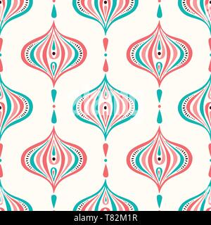 Classic Colorful Handdrawn Ogee Vector Seamless Pattern. Retro Blue and Pink Elegant Traditional Background Perfect for Textile and Stationery Stock Vector