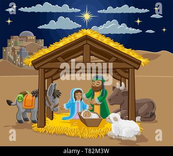 Christmas Nativity Scene Cartoon  Stock Vector