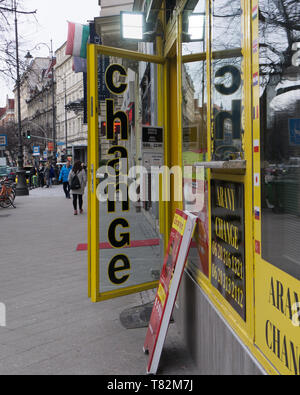 Budapest Hungary 03 15 2019 Travel currency exchange counter service. Money exchange shop in Budapest for visitor and tourist. Stock Photo