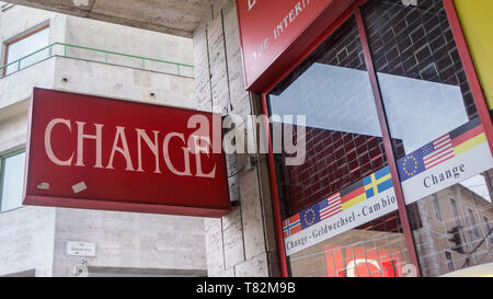 Money exchange and remittance shop in Little India, Singapore Stock