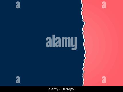 Abstract ripped dark blue and pink paper ragged edge with space for text. Vector illustration Stock Vector