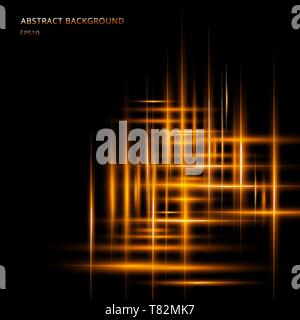 Abstract yellow or orange light line glowing neon motion on black background with space your text. Laser beams of lighting motion. Vector illustration Stock Vector