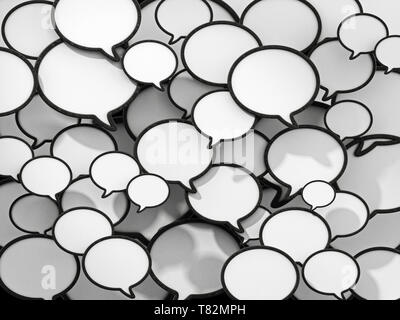 Black and white speech balloons forming a background. 3D illustration. Stock Photo