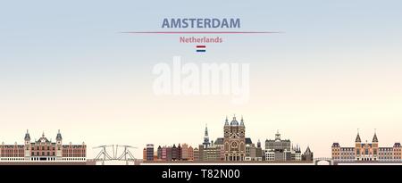 Amsterdam city skyline on beautiful daytime background vector illustration Stock Vector