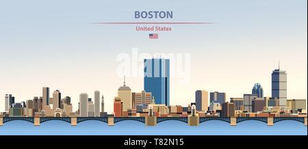 Boston city skyline on beautiful daytime background vector illustration Stock Vector