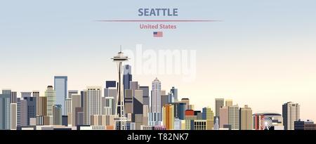 Seattle city skyline on beautiful daytime background vector illustration Stock Vector