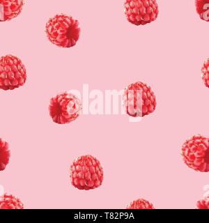 Raspberries seamless pattern. 3d realistic berries. Food background. Stock Vector