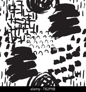 Vector seamless pattern. Abstract background with brush strokes. Ink painted hand made texture Stock Vector