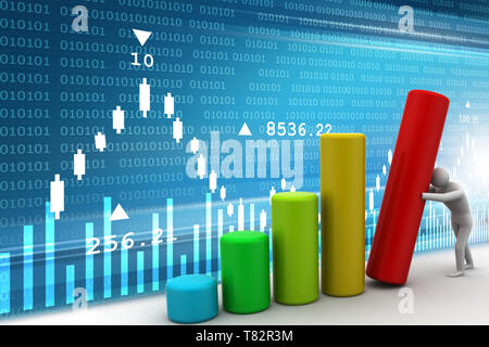 3d man push the bar graph Stock Photo - Alamy