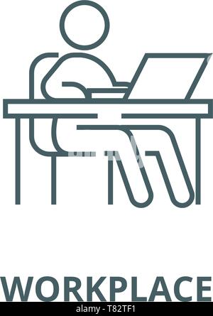 Working at table,workplace,management vector line icon, linear concept, outline sign, symbol Stock Vector