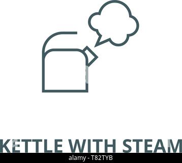 Kettle with steam vector line icon, linear concept, outline sign, symbol Stock Vector