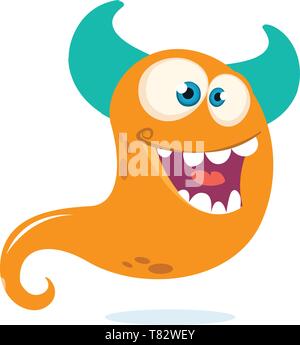 Happy cartoon monster or ghost. Vector  Halloween illustration of orange ghost Stock Vector