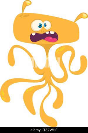 Cute cartoon monster alien or octopus. Vector illustration. Design for children book, sticker, print or party decoration Stock Vector