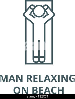 Man relaxing on beach vector line icon, linear concept, outline sign, symbol Stock Vector