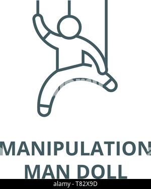 Manipulation,man doll vector line icon, linear concept, outline sign, symbol Stock Vector