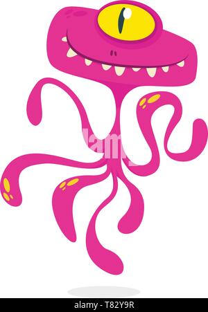 Cute cartoon monster alien or octopus. Vector illustration of pink monster Stock Vector