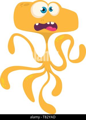 Cute cartoon monster alien or octopus. Vector illustration  of orange monster Stock Vector