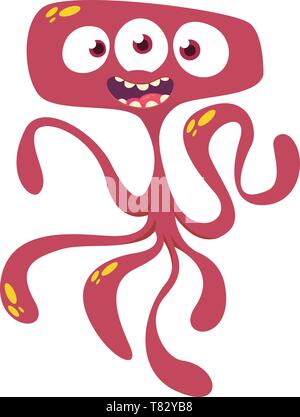 Cute cartoon monster alien or octopus. Vector illustration of red monster Stock Vector
