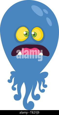 Funny cartoon octopus monster. Vector Halloween purple octopus illustration. Design for children book, sticker, print or party decoration Stock Vector