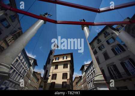 Amazing capture of the buildings and architecture in the city centre of Florence in Italy reflecting in glass Stock Photo