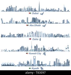 vector illustrations of Dubai, Abu Dhabi, Doha and Kuwait city skylines Stock Vector