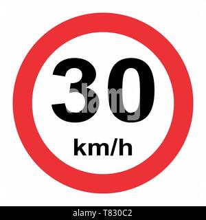 Illustration of 30 kmh speed limit traffic sign Stock Vector