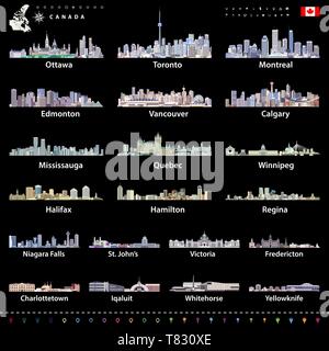 vector Canadian largest cities and all states capitals skylines Stock Vector