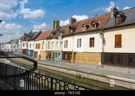 Amiens (northern France): typical houses in the district of Saint-Leu, along the Somme river, Òrue des MajotsÓ street Stock Photo