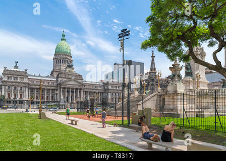 Palacio del Congreso (Congressional Palace) and Monumento a los dos Congresos, Plaza del Congreso, Buenos Aires, Argentina Stock Photo