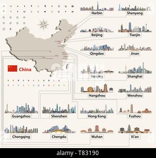 China Map With Largest Chinese City Skylines. Vector Illustration Stock ...