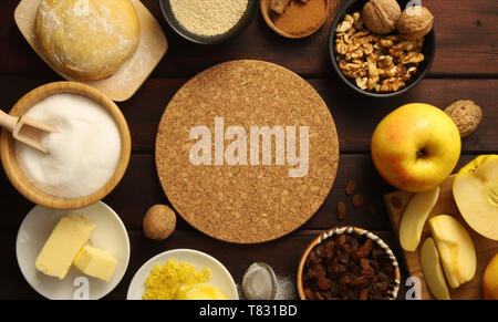 Apple strudel ingredients on a wooden table Stock Photo