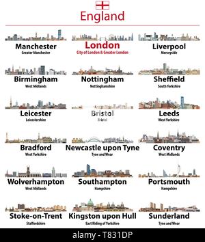 England cities isolated skylines. Vector illustration Stock Vector
