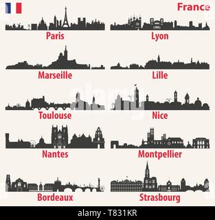 vector cites skylines silhouettes of France Stock Vector