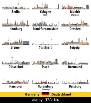 Germany largest cities skylines icons vector set Stock Vector