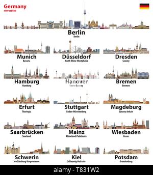 Germany state capitals cities skylines. Vector detailed illustration Stock Vector