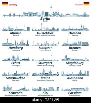 Germany state capitals cities skylines. Vector detailed illustration Stock Vector