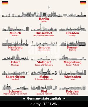 Germany state capitals cities skylines. Vector detailed illustration Stock Vector