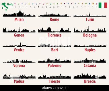 Italy vector cities skylines silhouettes Stock Vector