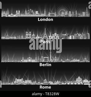 vector skylines of London, Paris, Berlin and Rome Stock Vector