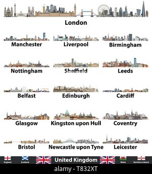 United Kingdom largest cities skylines vector set Stock Vector