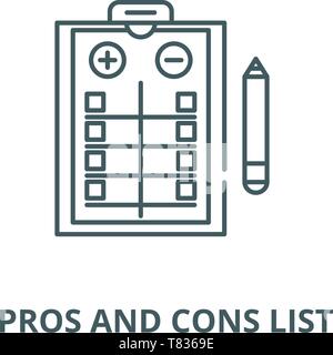 Pros and cons list vector line icon, linear concept, outline sign, symbol Stock Vector